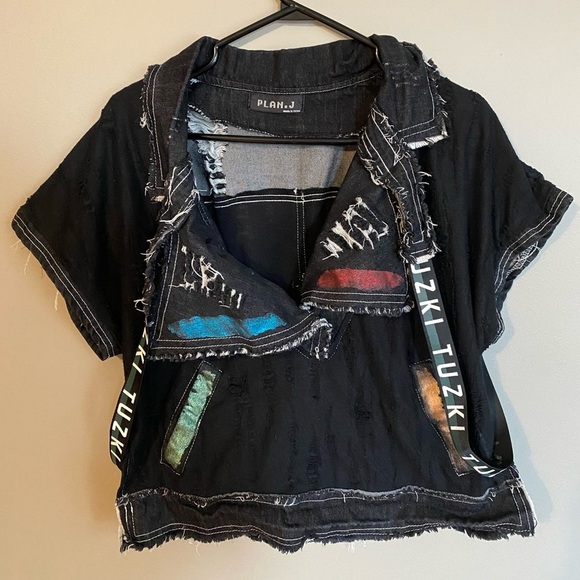 TUZKI Raw Edge Distressed Denim Top Jacket Vest - Picture 1 of 13